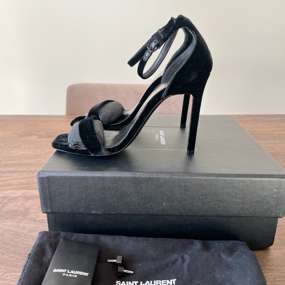 Saint Laurent Amber Velvet Sandals - Picture 3 of 10